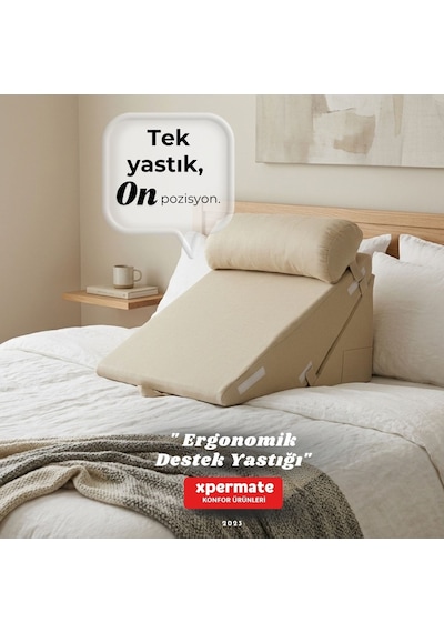 Ergonomik Destek Yastığı Baş, Sırt, Bel Ve Bacak Desteği Bej