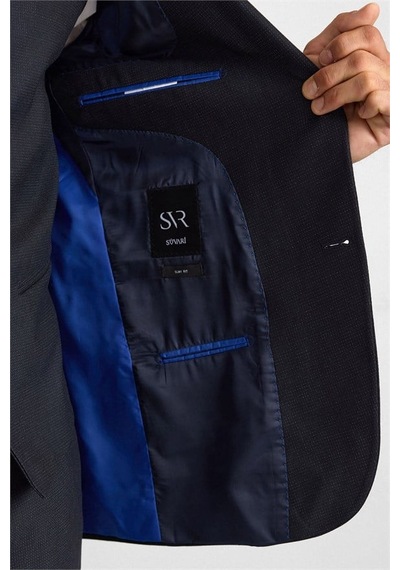 Süvari Lacivert Slim Sivri Yaka 6 Drop Yelekli Takım Elbise Tk1001100188-m09
