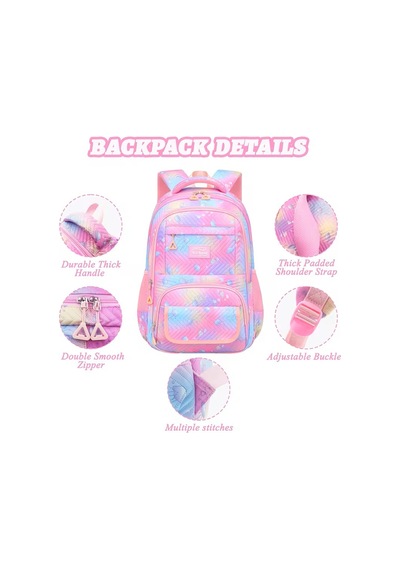 Su Geçirmez Çok Cepli Ortopedik Omuz Destekli Kız Çocuk 3 Lü Okul Çanta Seti Pembe Lila Pembe