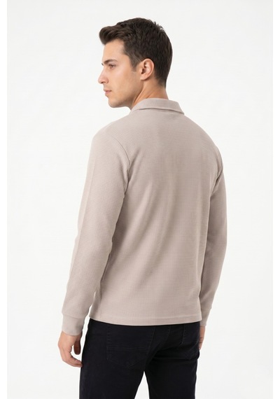 Opınıon Erkek Spor Polo Yaka Petek Dokulu Sweatshırt Bgl-st05442 Taş