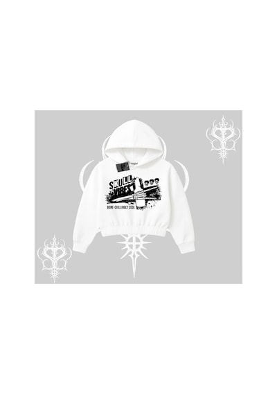 Tarzsokak Kapşonlu Crop Sweatshirt Skull Impact Bone Chilling Street Icon Beyaz