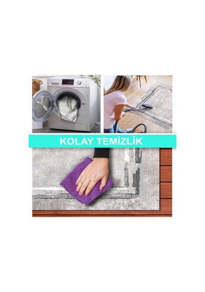 Lareny Kadife Pamuk Tabanlı Yıkanabilen Kaydırmaz Antibakteriyel Salon Halısı 120x180 Çok Renkli