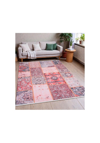 Patchwork Kilim Vintage Etnik Desen Kaymaz Dokuma Taban Yıkanabilir Halı Çok Renkli Çok Renkli