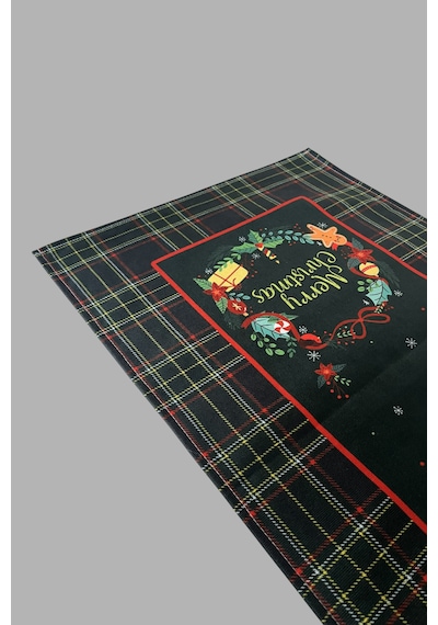 Masa Örtüsü Runner Yılbaşı Temalı Merry Christmas 140x40 Raşel Örme Kadife Dijital Baskı Çok Renkli