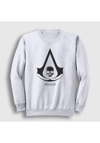 Presmono Unisex Skull Assassin's Creed Sweatshirt Beyaz