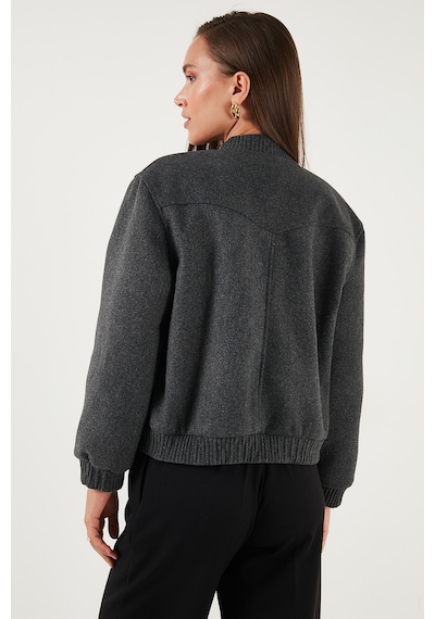 Lela Loose Fit Sıfır Yaka Çıtçıtlı Kaşe Kısa Bayan Mont 6810178 Antrasit