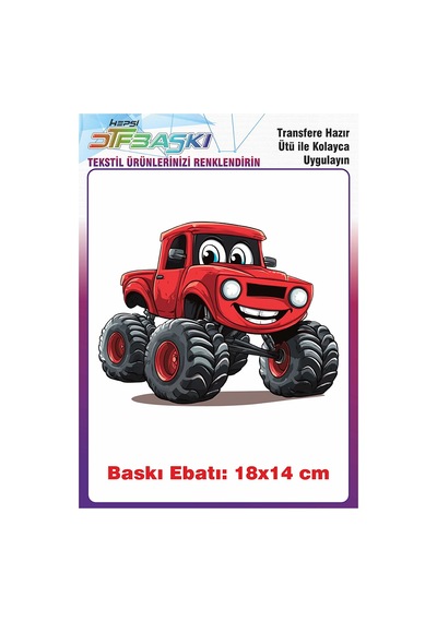 Kırmızı Araba Ütü İle Yapışan Tişört Tekstil Baskı 2946