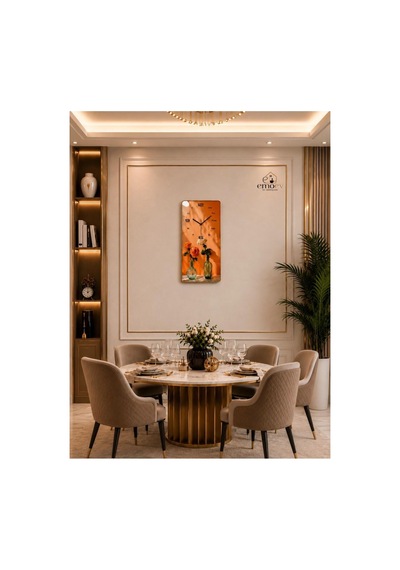 Duvar Saati Sessiz Akar Saniyeli Cam Modern Dekoratif Saat 30x60 Turuncu Turuncu
