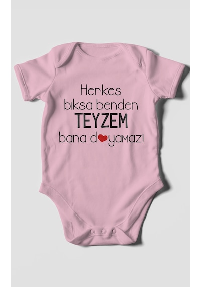 Herkes Bıksa Benden Teyzem Bana Doyamaz Baskılı Bebek Zıbını Çıtçıtlı Body %100 Pamuk Kısa Kol Koyu Pembe