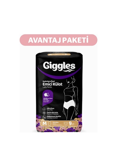 Giggles Lady Pants Yetişkin Kadınlara Özel Emici Külot Bez Medium Bel Ölçüsü 70-105cm 9'lu 5 Paket 45 Adet M