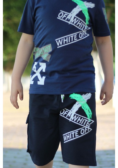 Off White Yazı Baskılı Kaprili Erkek Alt-üst Takımı Beyaz - Füme