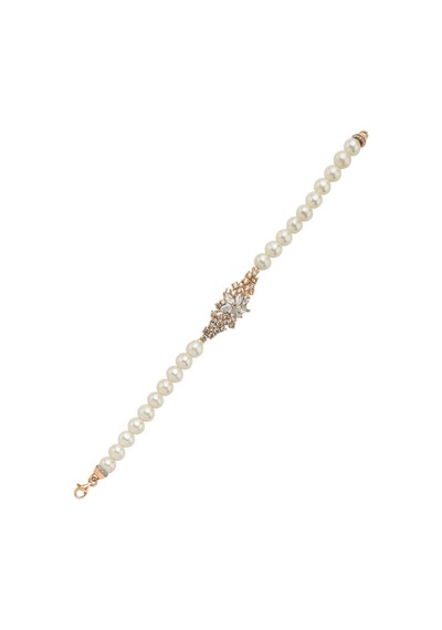7,5 Mm Çiçek Tasarımlı Zirkon Taşlı Doğal İnci Bileklik 19 Cm / Sarı Gümüş