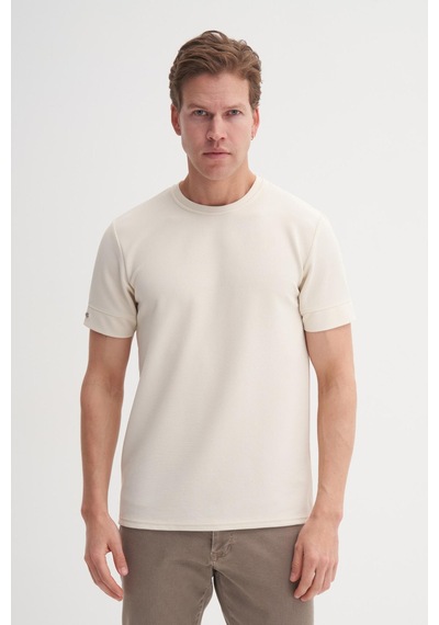 Cazador 4202 Erkek Bisiklet Yaka T-shirt Bej