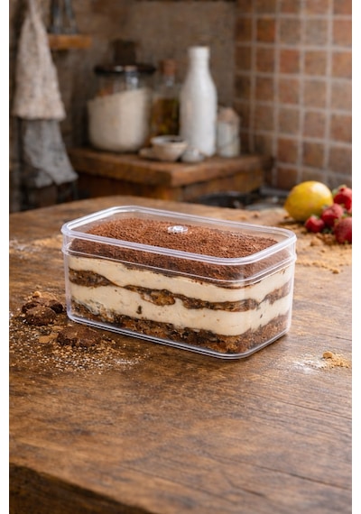 6 Adet 300 Cc Dikdörtgen Tiramisu Cup Sert Plastik Kase Şeffaf Kapaklı Tatlı, Meze, Salata Sunum Kabı