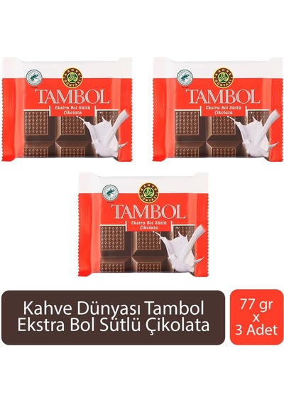 Kahve Dünyası Tambol Ekstra Bol Sütlü Çikolata 77 Gr X 3 Adet