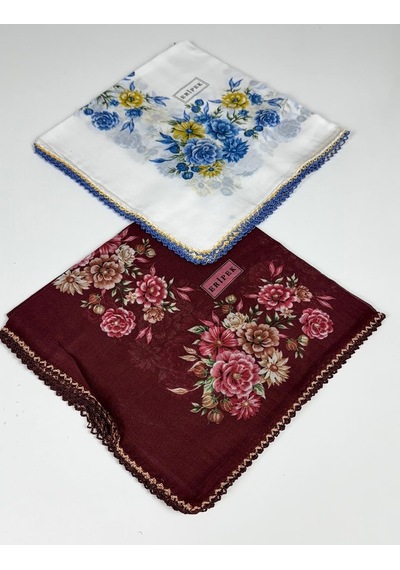 Eripek 2'li Paket Oyalı Pamuk Yazma 6595 Bordo-beyaz