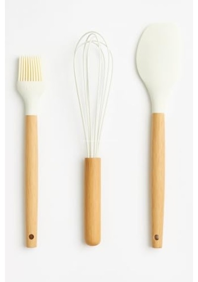3'lü Silikon Mutfak Seti Bambu Saplı Fırça Spatula Çırpıcı Isıya Dayanıklı Yapışmaz Hamur Karıştırıcı Diğer