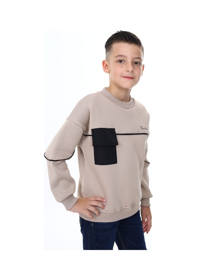 Toontoy Kids Toontoy Erkek Çocuk Relax Fit Bisiklet Yaka Parçalı Baskılı Sweatshirt - Cep Detaylı & 2 İplik Bej Toontoy Kids Toontoy Erkek Çocuk Relax Fit Bisiklet Yaka Parçalı Baskılı Sweatshirt - Cep Detaylı & 2 İplik Bej