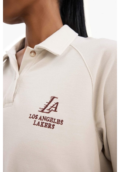 DeFacto Fit NBA Los Angeles Lakers Polo Yaka Pike Kadın Sweatshirt - Bej D6152AX25SPBG745