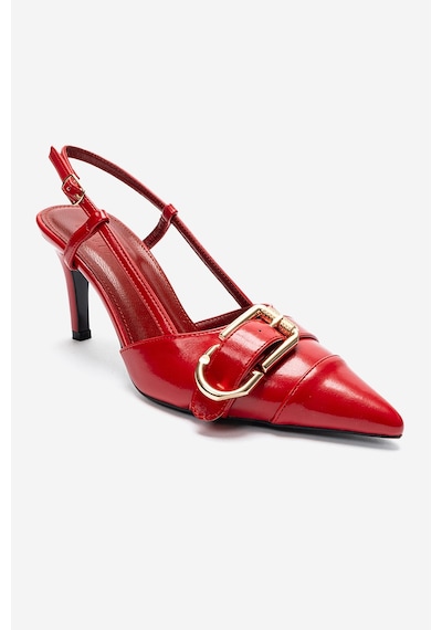 Luvishoes Noen Kırmızı Cilt Tokalı Sivri Burun Kadın Topuklu Ayakkabı