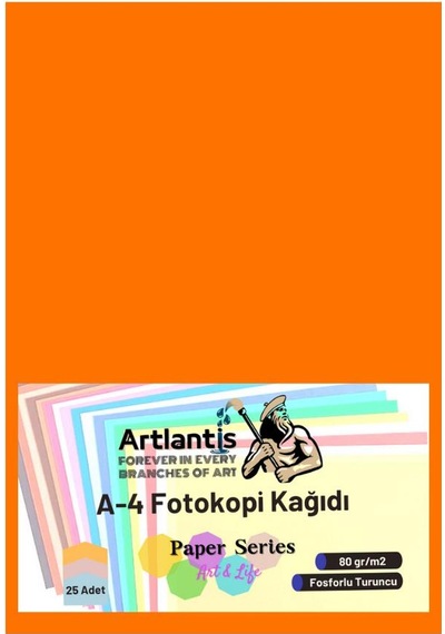Fosforlu Turuncu Renkli A-4 Fotokopi Kağıdı 25 li 1 Paket Artlantis Fotokopi Renkli A4 Kağıdı