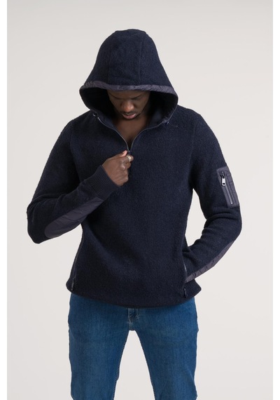 Regular Fit Kapşonlu Yan Fermuarlı Cepli Peluş Sweatshirt Lacivert