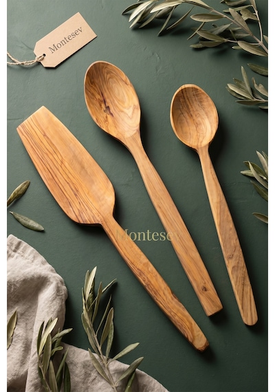 Zeytin Ağacı Ahşap Tahta Kaşık Spatula Seti Ağaç Kaşık Ynzyt-101 Kahverengi
