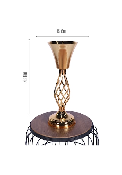 Yapay Çiçek Sitesi Metal Dekoratif Burgulu Şamdan Çiçeklik Vazo Altın 43 Cm