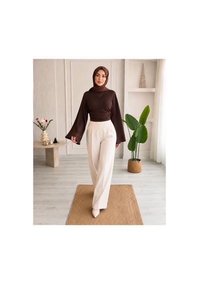 Unika Boutique Kadın Geniş Kol Belden Oturtmalı Bluz Kahverengi
