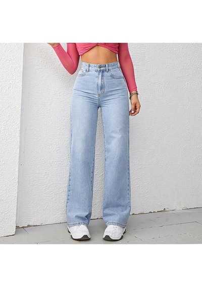 Straight Kadın Denim Pantolon Açık Yıkamalı Mavi