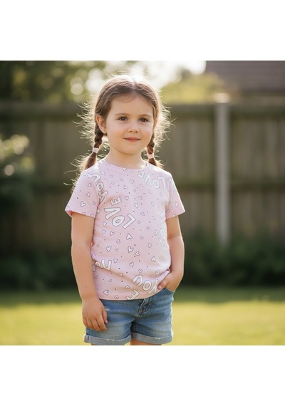 Bonbon Kız Çocuk Pamuklu Baskılı Pembe Renk Tshirt Cb1036