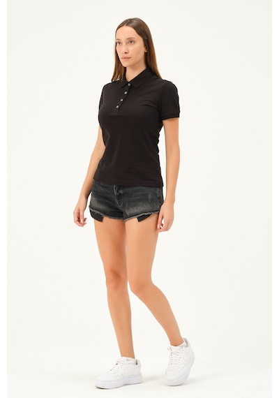 Msw Kadın Kısa Kollu Regular Fit Polo Yaka T-shirt SIYAH