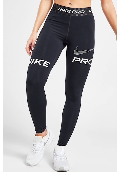 Nike Dri Fit Training Pro Graphic Women's Mid Rise Leggings Kadın Spor Tayt Füme Siyah Siyah