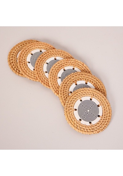 Labirent 6'lı Doğal Rattan Ve El Yapımı Seramikli Bardak Altlığı Diğer