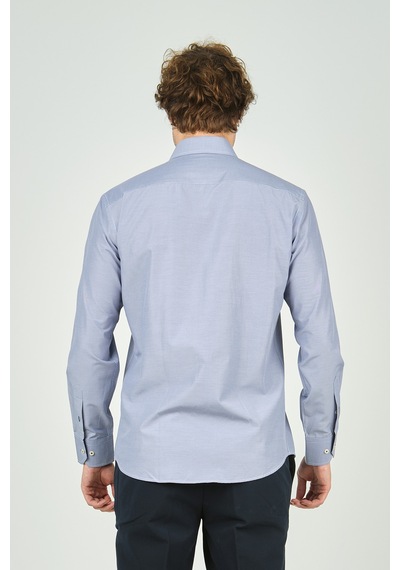 De Leone Erkek Slim Fit Uzun Kollu %100 Pamuk Gömlek 2008 Mavi Mavi