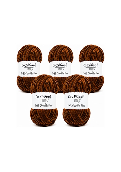 Kadife İp Soft Chenille Fine 5'li Paket 5x100 Gr 160 Mt El Örgü İpi Kahverengi - 925144855