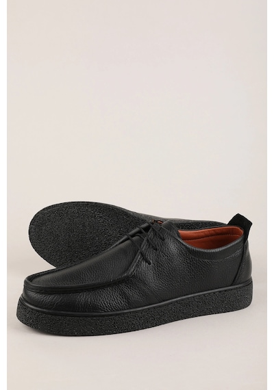 Gondol Erkek Hakiki Deri Casual Derby Ayakkabı Moc-toe Cz.102 Siyah