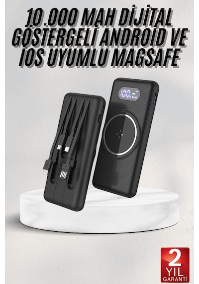 Wireless Powerbank 10000 Mah Led Ekranlı Dahili Kablolu Hızlı Şarj renkli