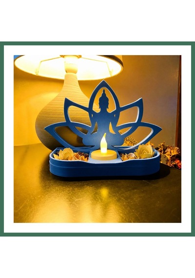 En-cag 3d Baskı Lotus Buda Mumluk - Dekoratif Tealight Mumluk-mavi Bss