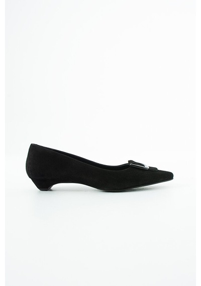 Dericia Shoes Roselle Hakiki Deri Süet Kadın Kısa Topuklu Ayakkabı Siyah