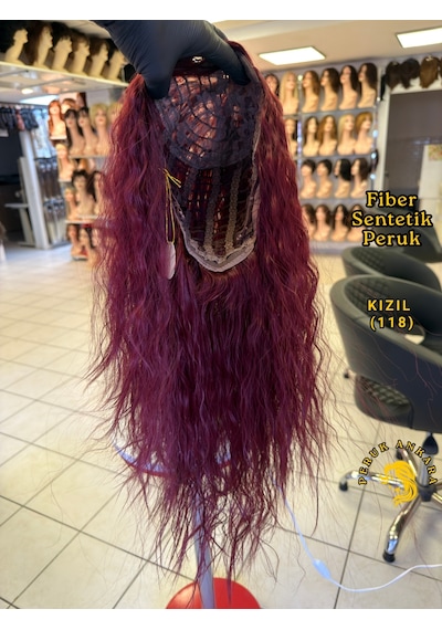 Afro Su Dalgası Peruk Fiber Sentetik Kızıl