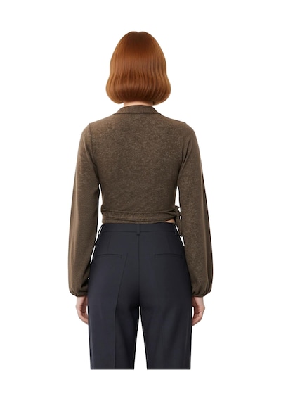 Ersefa Stil Kadın Yumoş Bağlama Detaylı Kollu Bluz Regular Örme Slim Kal Kahverengi