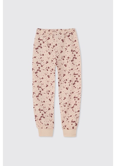 Panço Kız Çocuk Çiçek Desenli Bej Pijama Takımı Krem