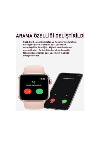 Smart Watch 6s Akıllı Saat Yan Tuşlar Aktif Uygulama Çift Kordon Mavi