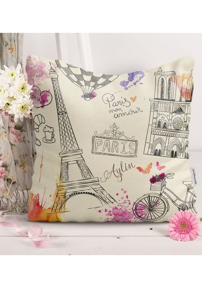 Kişiye Özel Retro Paris Saten Kırlent Yastık - 1