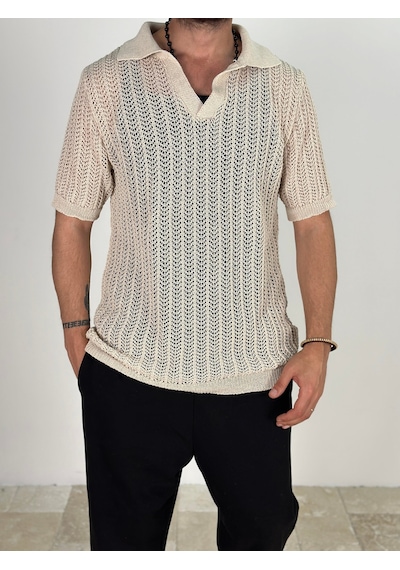 Cocopelli Örme Triko Polo Bej T-shirt Coc1876 Bej