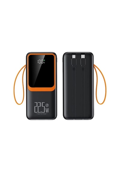50000mah Powerbank 22.5w Hızlı Şarj Özellikli Type C Ve Lightning Kablolu Pd Taşınabilir Şarj Aleti Siyah