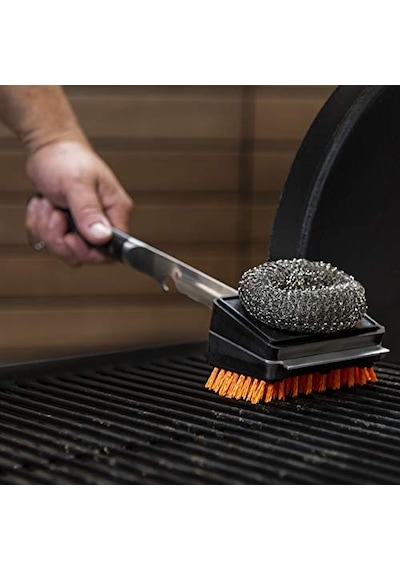 1517365r06 Blacksmith Combo Izgara Fırçası, Değiştirilebilir Naylon Ve Çelik Yün Başlıklı, Gümüş Ve Siyah