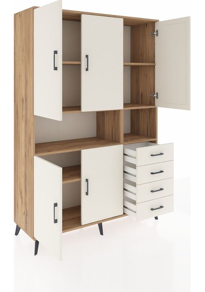 Hyperion Dolap 7 Raflı 4 Çekmeceli 5 Kapaklı 132x44x195 Çam-a... Çam