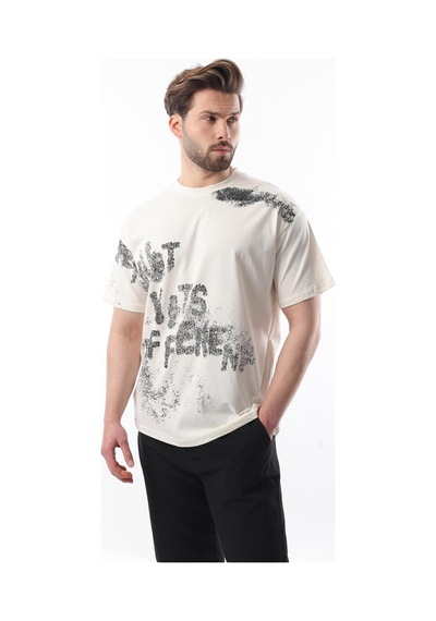 Madmext Ekru Baskılı Erkek T-shirt E7115 Ekru